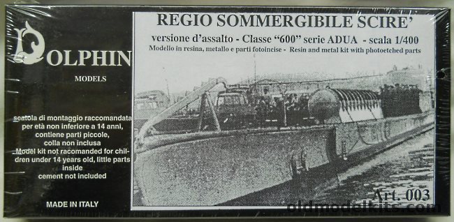 Dolphin 1/400 Scire Submarine - Gibralter and Alexandria Assault Version - Adua Class 600 Italian Navy, 003 plastic model kit